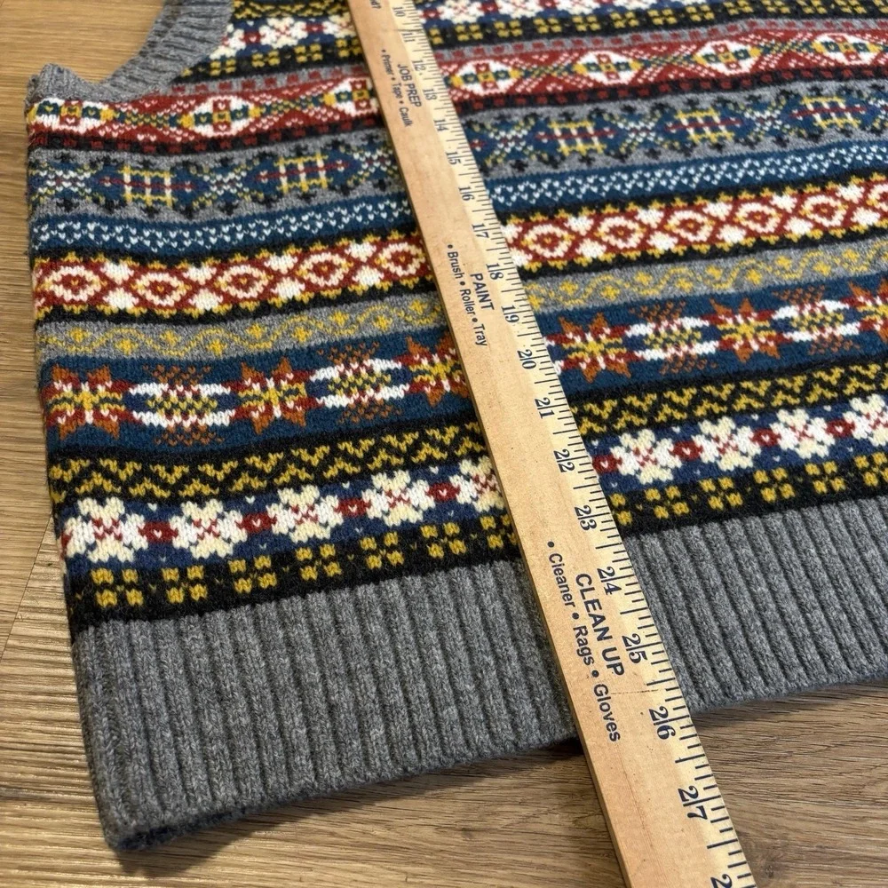 Rowing Blazers Fair Isle Knit Sweater Vest Sz L 100% Lambswool V-neck Preppy EUC